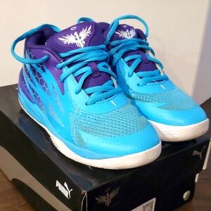 Boys LaMelo Ball Puma Basketball Sneakers, Blue and Purple, Size 3 Youth